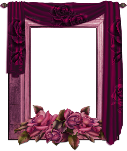 Transparent Png Frame With Curtain And Roses - Curtain Frame Png (490x600)