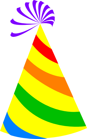 Rainbow Party Hat Yellow Clip Art - Transparent Background Birthday Hat Clipart (372x592)