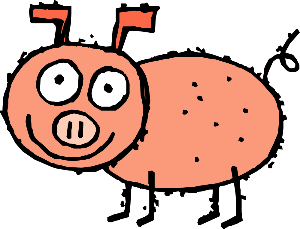 Diseased Pig, Looking, Animal, Tail, Smile, Curly, - Cartoon Pig (999x763)