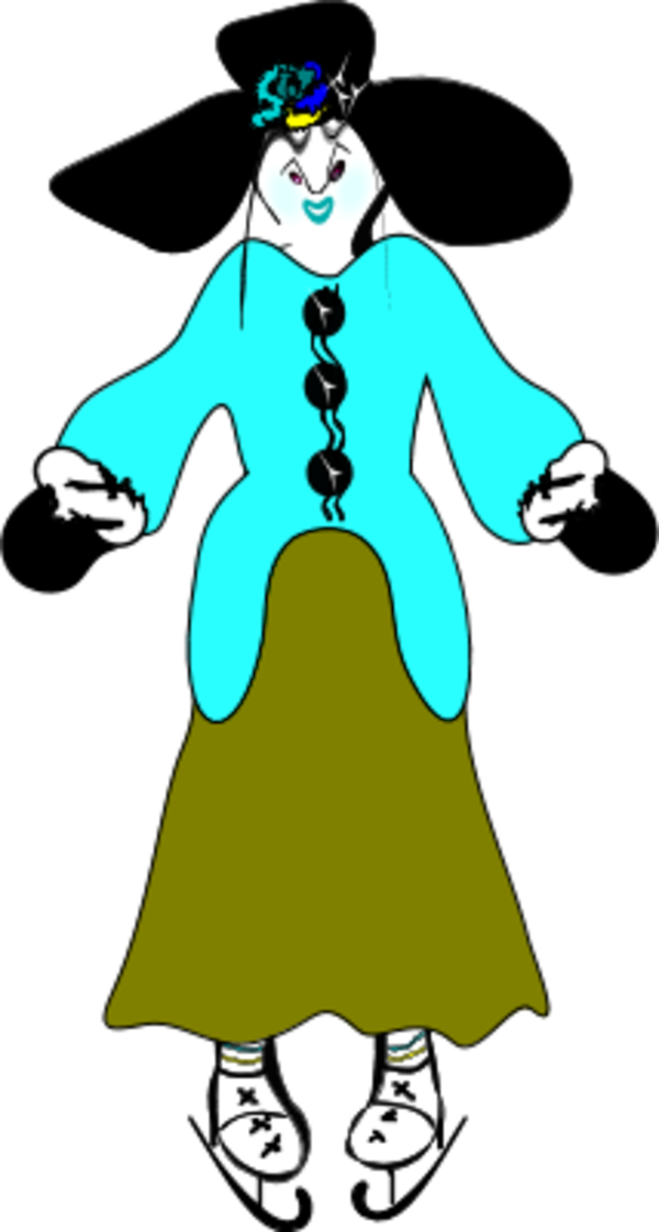 Lady Wearing Hat And Ice Skating Shoes - Clip Art (600x1121)