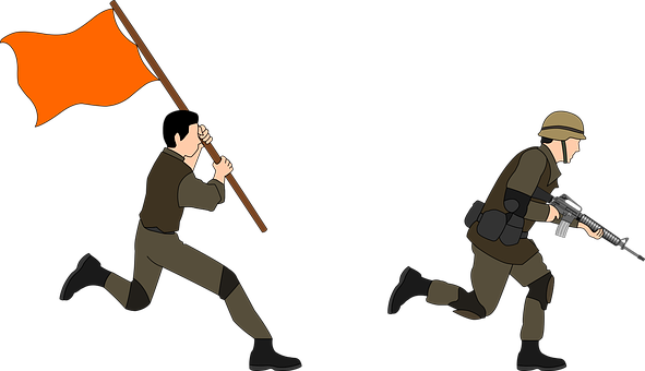 Advance Army Battle Bearer Charging Fighti - Soldier Clipart (591x340)