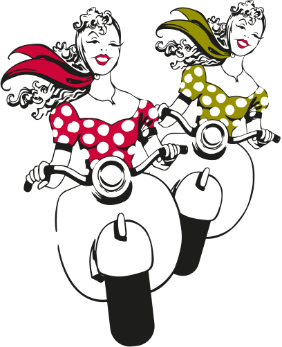 Italian Sisters Riding Mopeds - Moped (408x501)