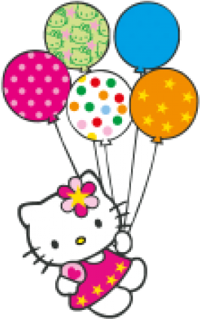 Hello Kitty Birthday Cake Cat Clip Art - Hello Kitty With Balloons (518x518)