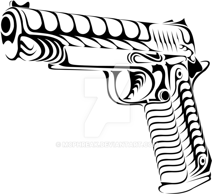 Tribal Gun 1911 Click 2 C It By Mcphreak On Deviantart - Tribal Drawing Of Gun (800x743)