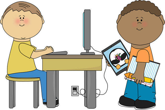 Library Clipart School Facility - Students And Technology Clipart (632x421)