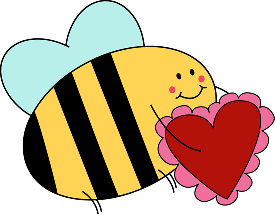Bee Carrying Valentine Heart - Cute Valentine Clip Art (550x429)