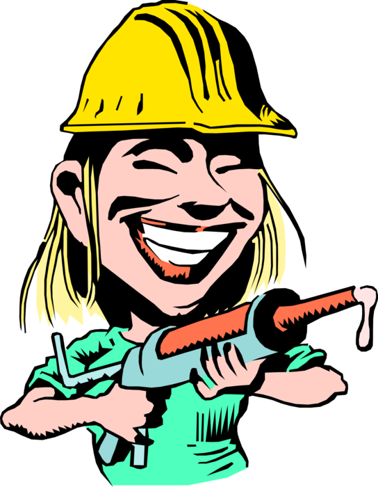 Vector Illustration Of Female Construction Worker With - Caulking Gun Clipart (544x700)