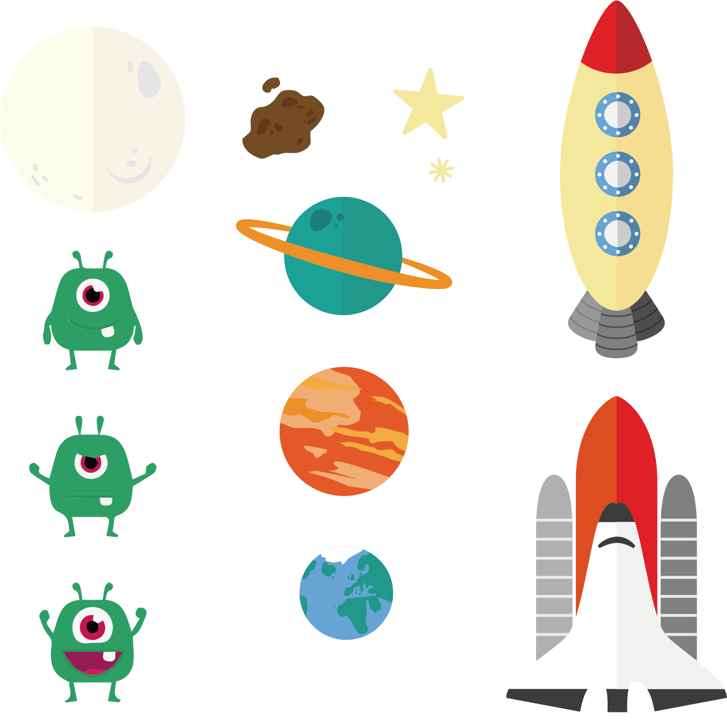 Vector Hand-drawn Cartoon Little Monster Planet Rocket - Planet Cartoon Vector (1529x1431)
