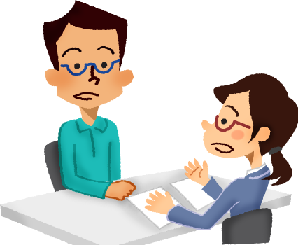 Man Having Consultation With Woman Adviser - Dibujos De Papá Preocupado Png (426x350)