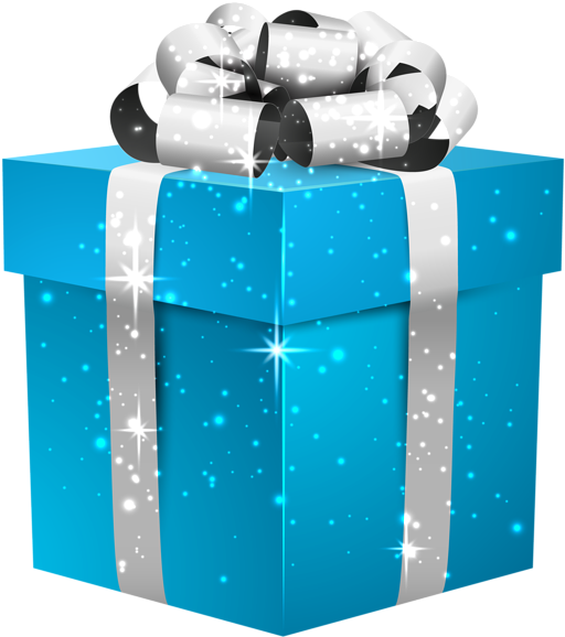 Blue Shining Gift Box With Silver Bow - Gift Box (543x600)