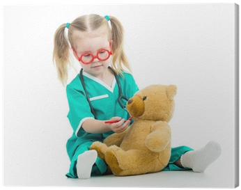 Child Girl Dressed As Doctor Playing With Toy Canvas - Niño Vestido De Doctor (400x400)