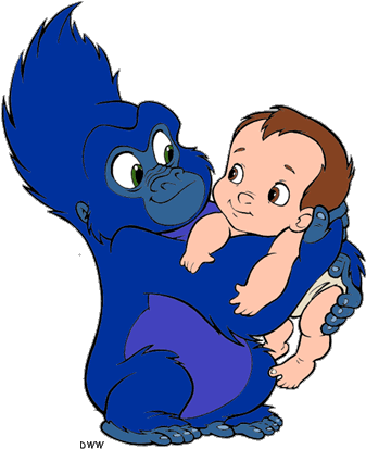 Baby Gorilla Tarzan Cartoon Clipart - Baby Gorilla Cartoon Characters (350x420)