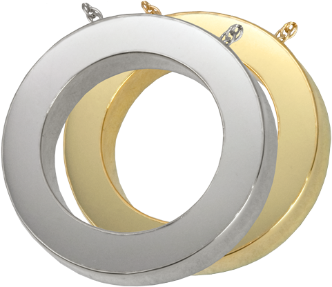 Slide Circle Jewelry Shown In Silver And Gold Metals - Sterling Silver Circle Shaped Cremation Jewelry Pendant (500x500)
