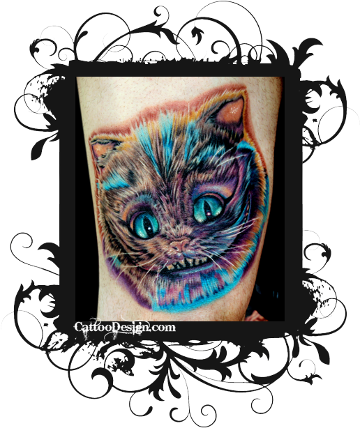 My Cheshire Cat Tattoo Design - Tribal Cat Tattoo For Womens (515x637)