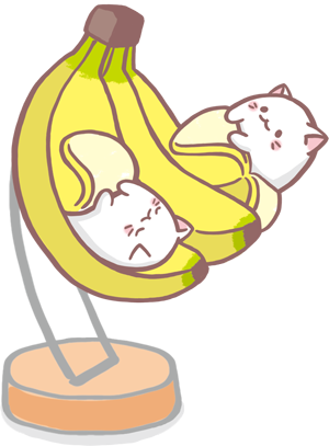 Cute Little Cat Twins Playing With The Banana - Kawaii Cat Banana (300x407)