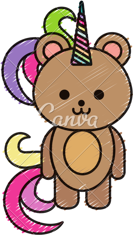Cute Fantasy Bear With Unicorn Horn - Unicorn Bear (800x800)