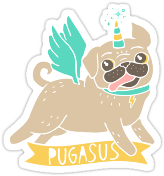 "pugasus" Sticker For Pug Lovers - Puppy (375x360)