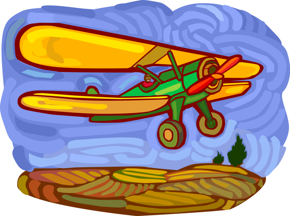 Vector Illustration Of Biplane Fixed-wing Aircraft - Vector Illustration Of Biplane Fixed-wing Aircraft (937x700)
