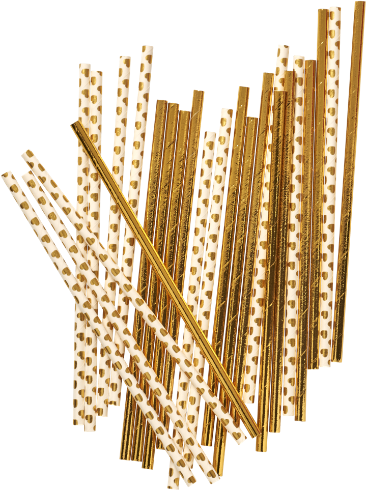 25 Paper Straws In 2 Assorted Gold Prints By Rice Dk - Gold Straw Png (1024x1024)
