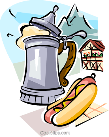 German Beer And Wurst Sausage Royalty Free Vector Clip - German Beer Stein Clipart (385x480)