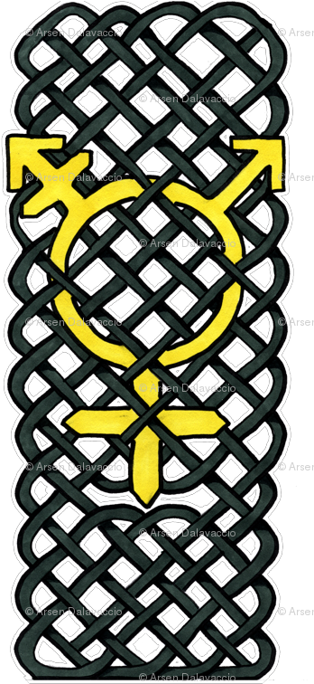 Yellow Celtic Knotwork Transgender Symbol Fabric - Girl New Design Top (350x788)