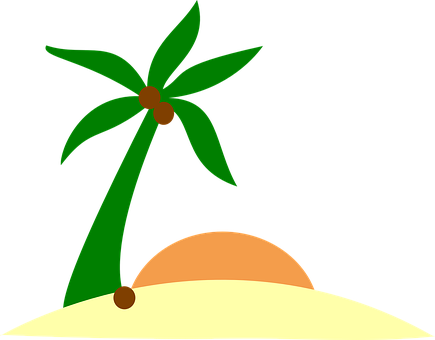 Sand Beach Island Palm Sun Tree Holiday Su - Palm Tree Island Png (435x340)