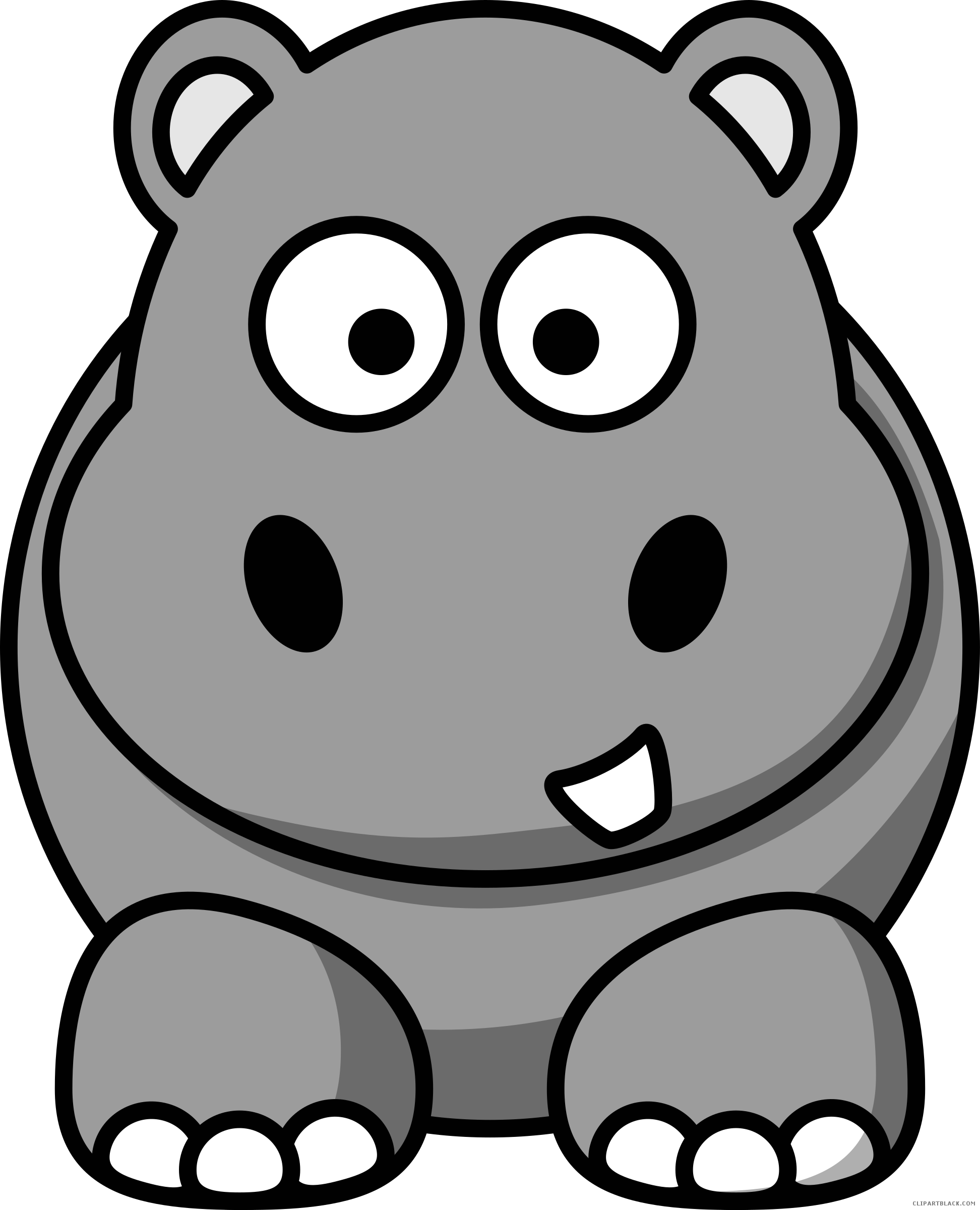 Cartoon Hippo Animal Free Black White Clipart Images - Cartoon Animals (1944x2400)
