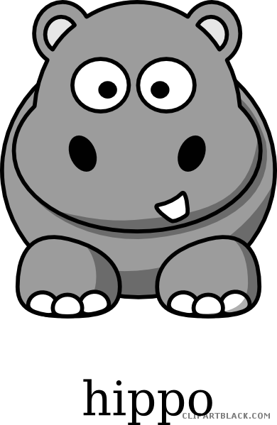 Hippo Animal Free Black White Clipart Images Clipartblack - Cute Animal Cartoon Png (390x599)