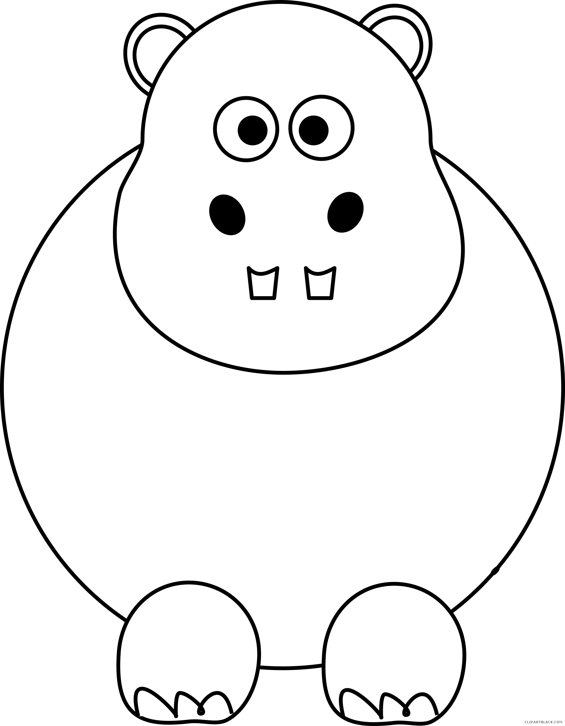 Hippo Outline Animal Free Black White Clipart Images - Line Art (1868x2400)