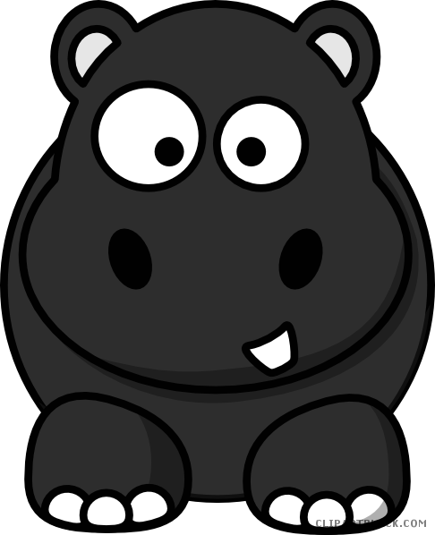 Grayscale Hippo Animal Free Black White Clipart Images - Blue Clipart Elephant (486x598)