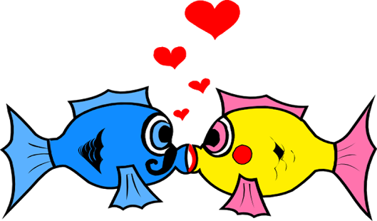 Kissing Game For Girls On Bed - Fish In Love Clipart (529x310)