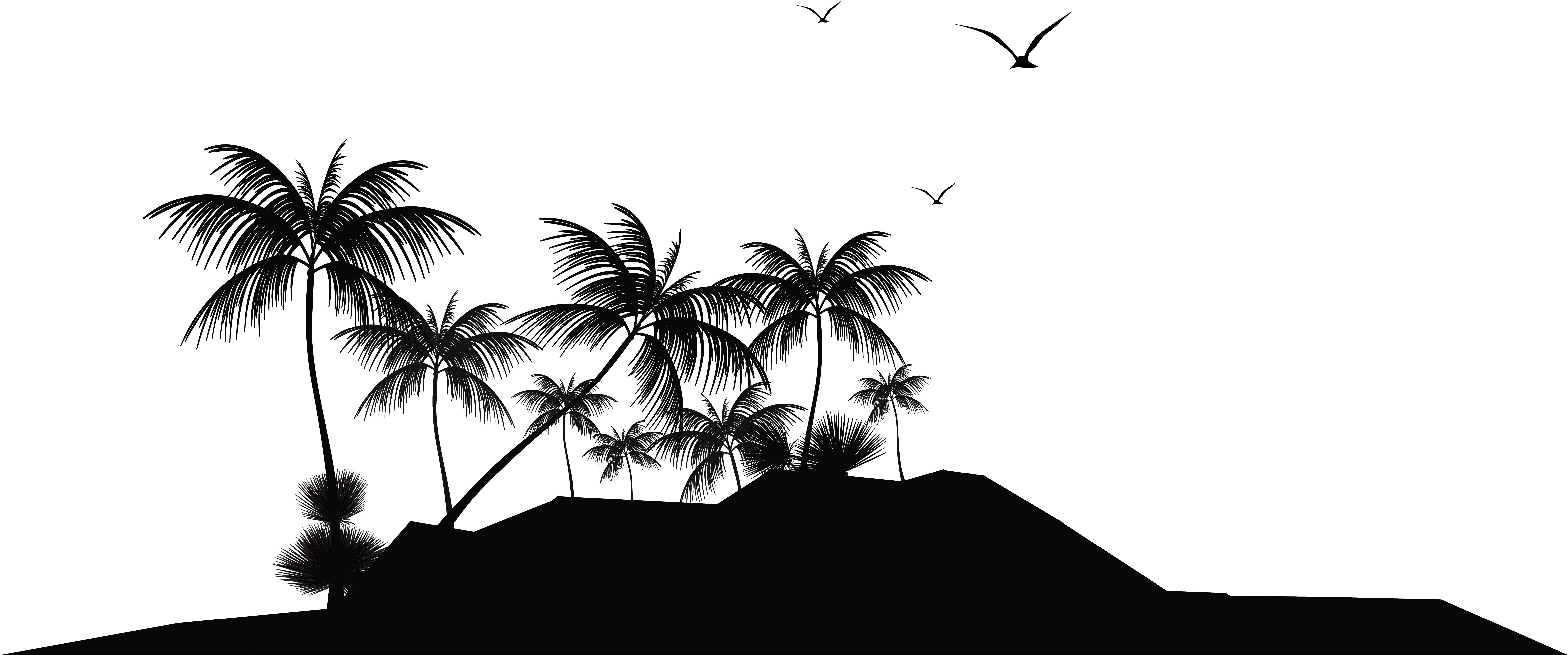Tropical Island Silhouette Png Clip Art - Island Silhouette (8000x3629)