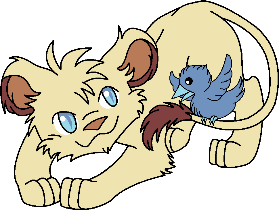 Baby Lion And Baby Bird By Martanime - Cartoon (1000x800)