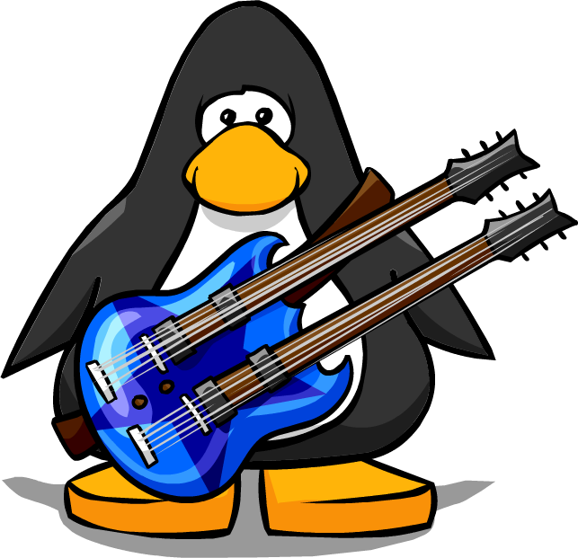 Blue Double Necked Guitar From A Player Card - Club Penguin Vuvuzela (643x621)