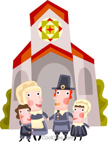 Pioneer Family Attending Church Royalty Free Vector - Cartoon (365x480)