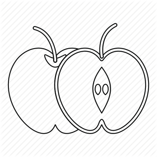 Apple, Food, Fruit, Half, Line, Object Healthy, Outline - Stock Illustration (512x512)