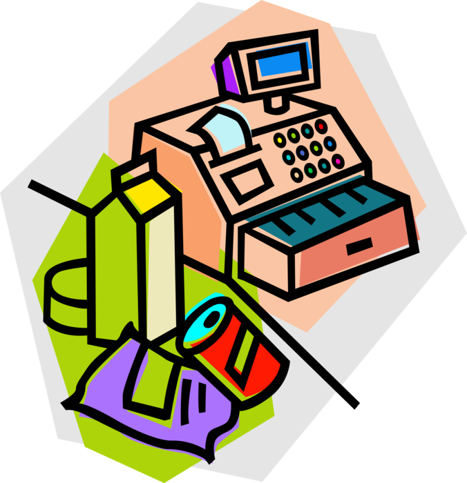 Groceries At The Cash Register Royalty Free Vector - Cash Register Clip Art (676x700)
