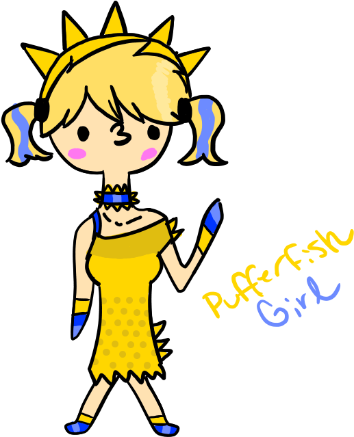 Pufferfish Girl Design By Parkersandrec - Cartoon (562x696)