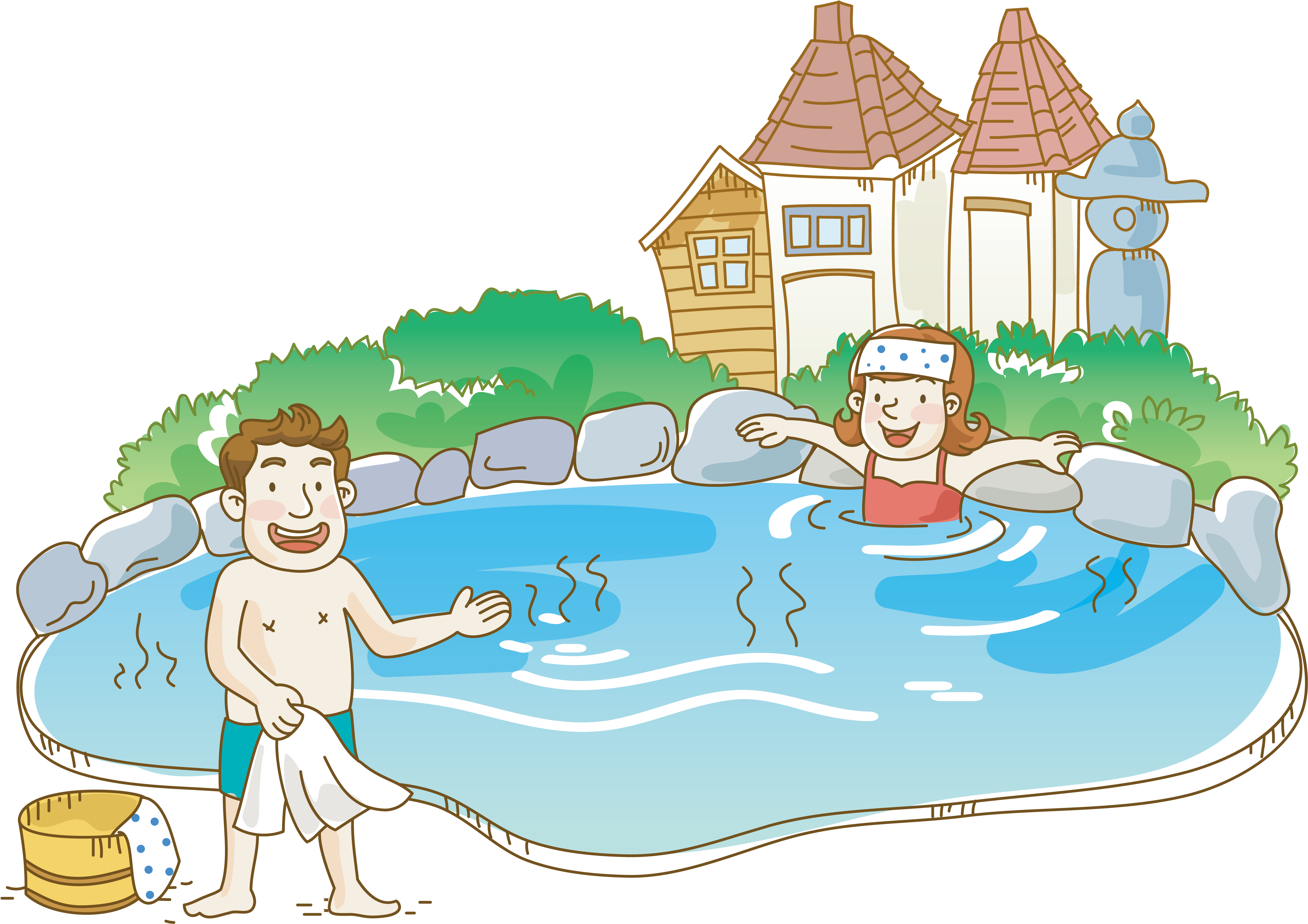 Hot Spring Cartoon Illustration - Drawing (5000x5000)