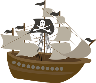 Pirate Ship Kids Children Sea Pirate Ship - Pirate Ship Cartoon Png (392x340)