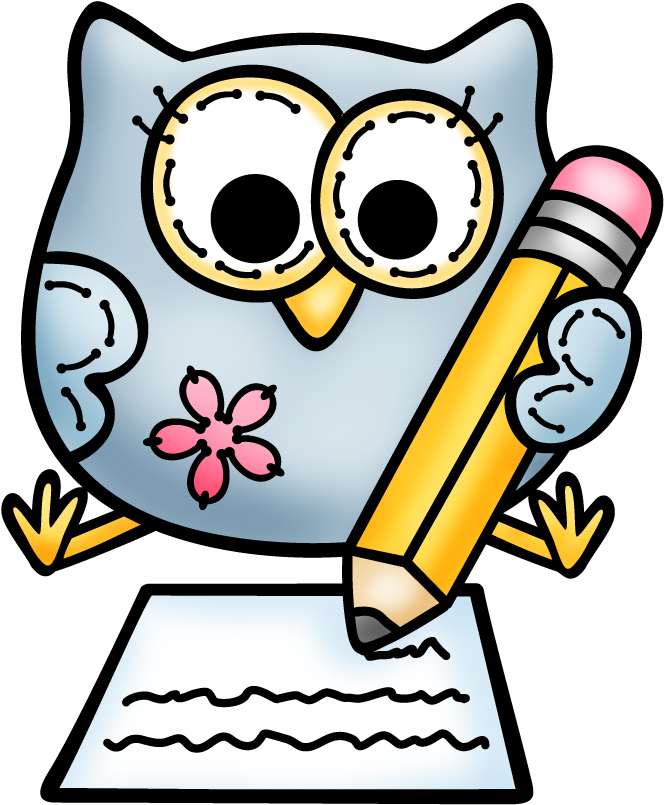 Core French - Owl Writing Clipart (685x844)