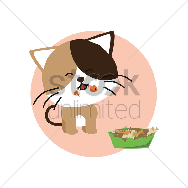 Cat Eating Fish Vector Image - Food (600x600)