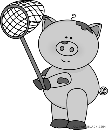 Cute Pig Animal Free Black White Clipart Images Clipartblack - Clip Art (416x500)