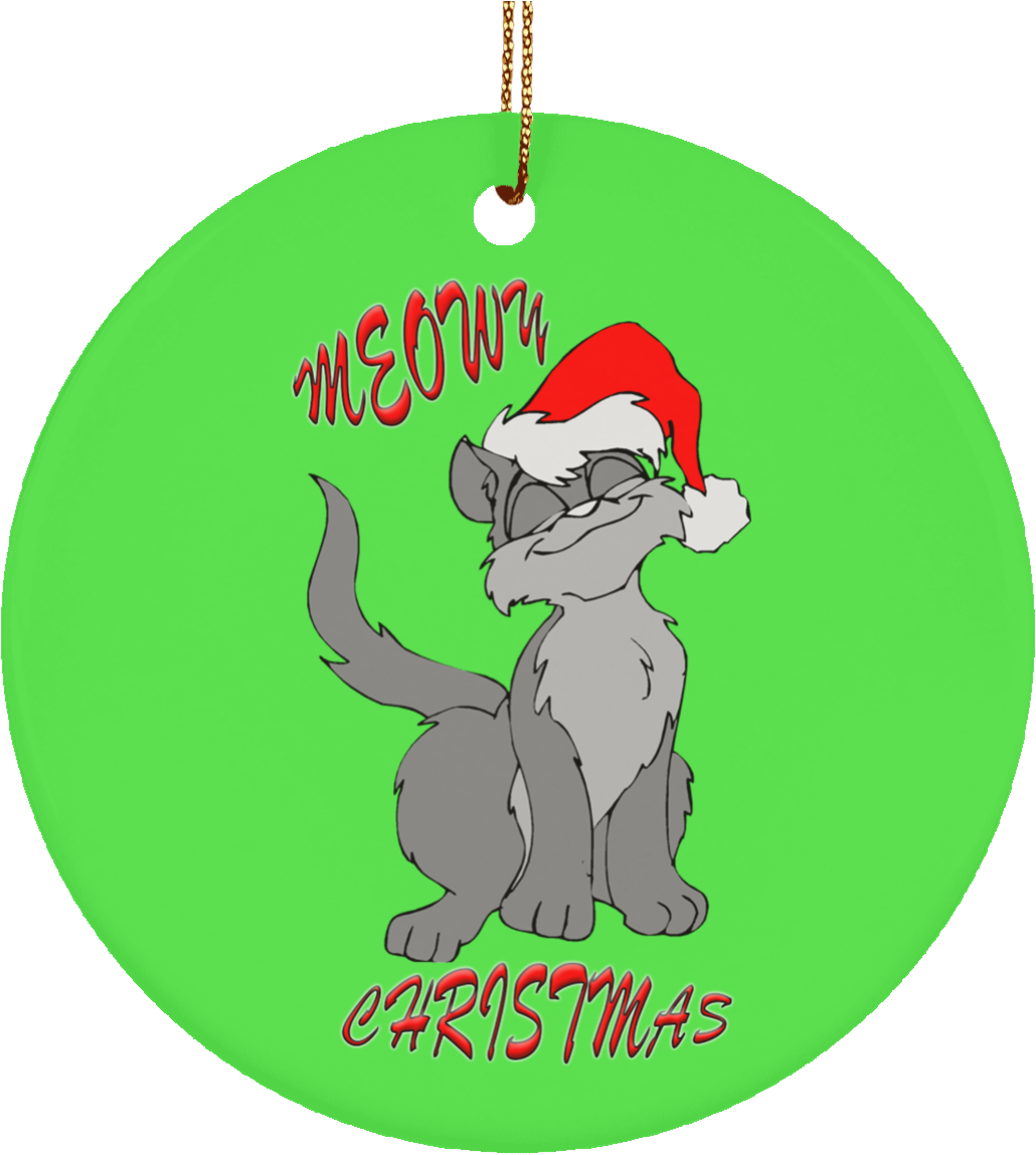 Meowy Cat Christmas Tree Ornament Green Round Oval - Christmas Day (1155x1155)
