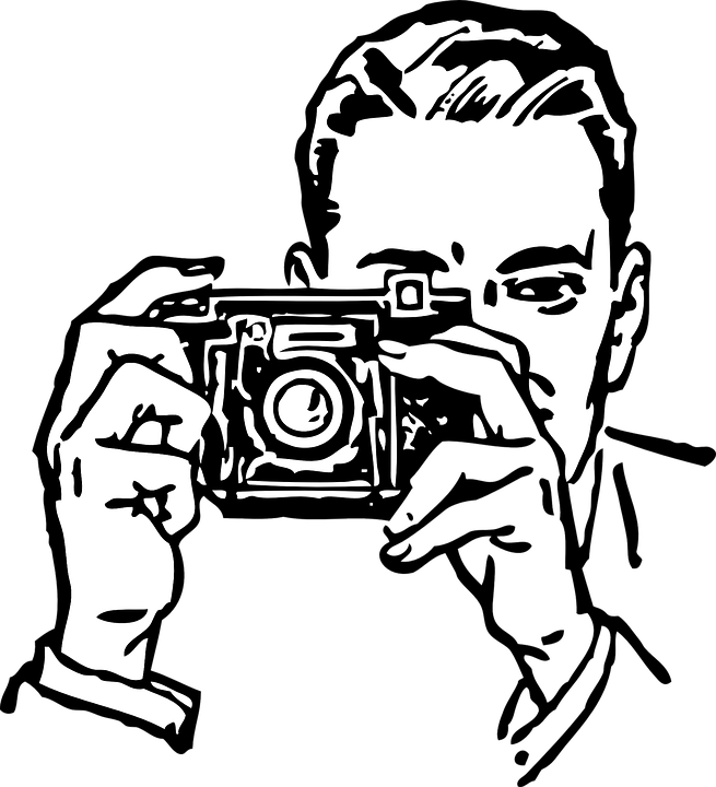 Collection Of Camera Drawing Cliparts - Take Photo Clipart Black And White (655x720)