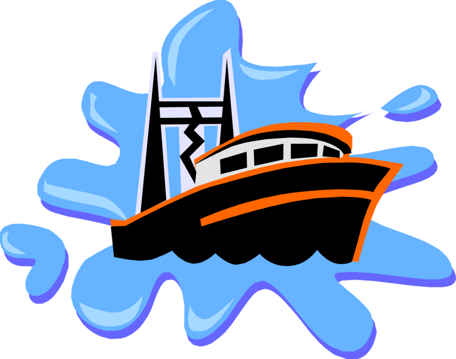 Vector Illustration Of Commercial Fishing Trawler Boat - Fishing Boats Logo's (889x700)