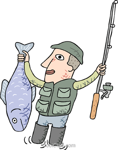 Fisherman With Large Fish Royalty Free Vector Clip - Pescador Com Peixe Png (378x480)