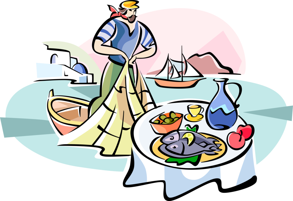 Vector Illustration Of Greek Fisherman With Fishing - Vector Illustration Of Greek Fisherman With Fishing (1021x700)