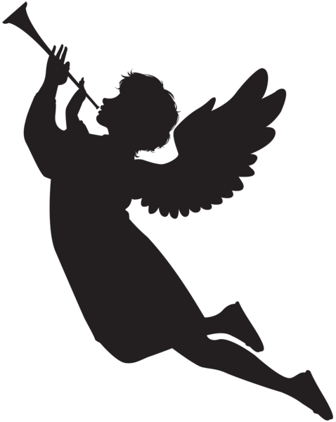 Angel With Fanfare Silhouette Png Clip Art Image - Angel Silhouette Png (478x600)
