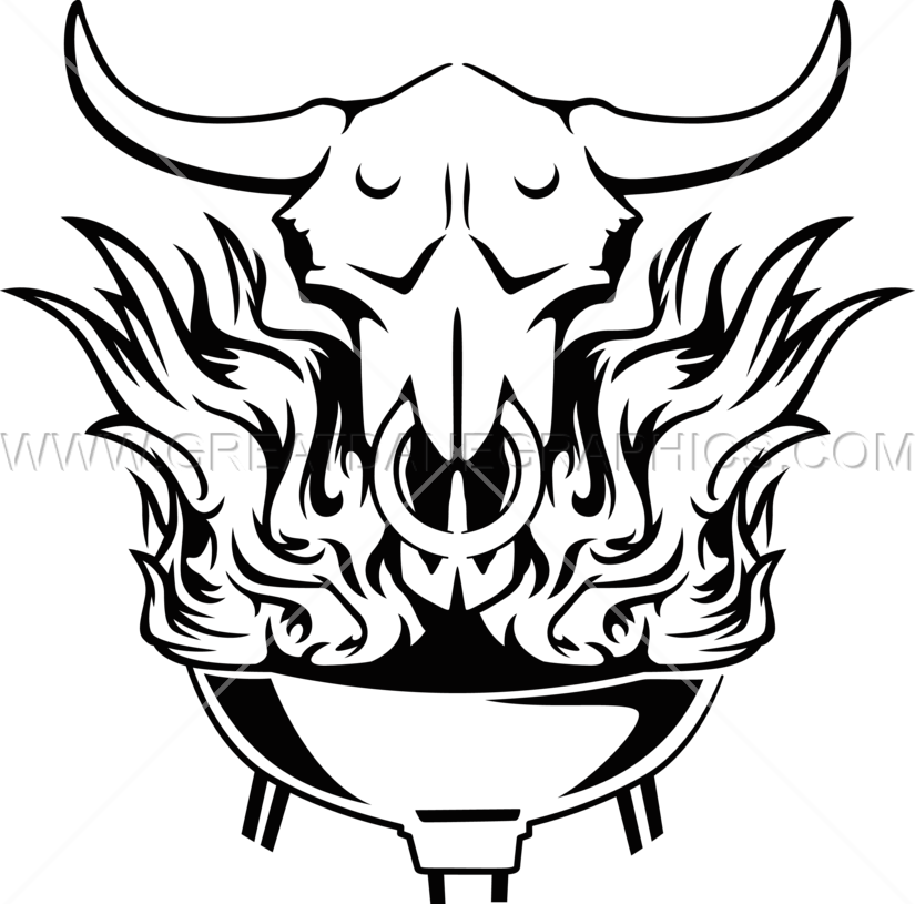 Flaming Skull Bbq - Viking Cartoon (825x815)